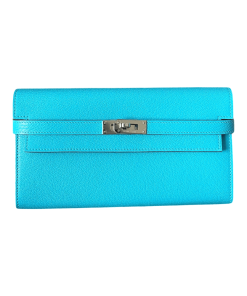 Hermes Kelly Long Wallet Blue Aztec Cherve
