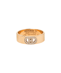 Hermes 18k Gold and Diamond H D'ancre Ring, small model
