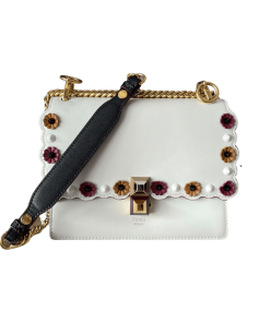 Fendi Kan White Multi Color Flower Soft Leather