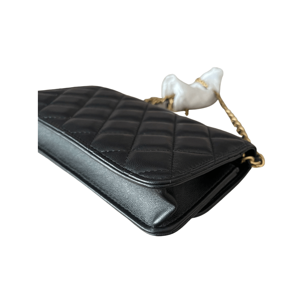 Chanel Gold Pearl Crush Wallet On Chain Black Lambskin - MyBagFast