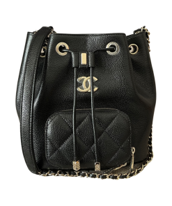 Chanel Business Affinity Drawstring Black Caviar Bucket Bag