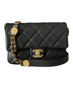 Chanel Black Shiny Grained Calfskin Mini Flap