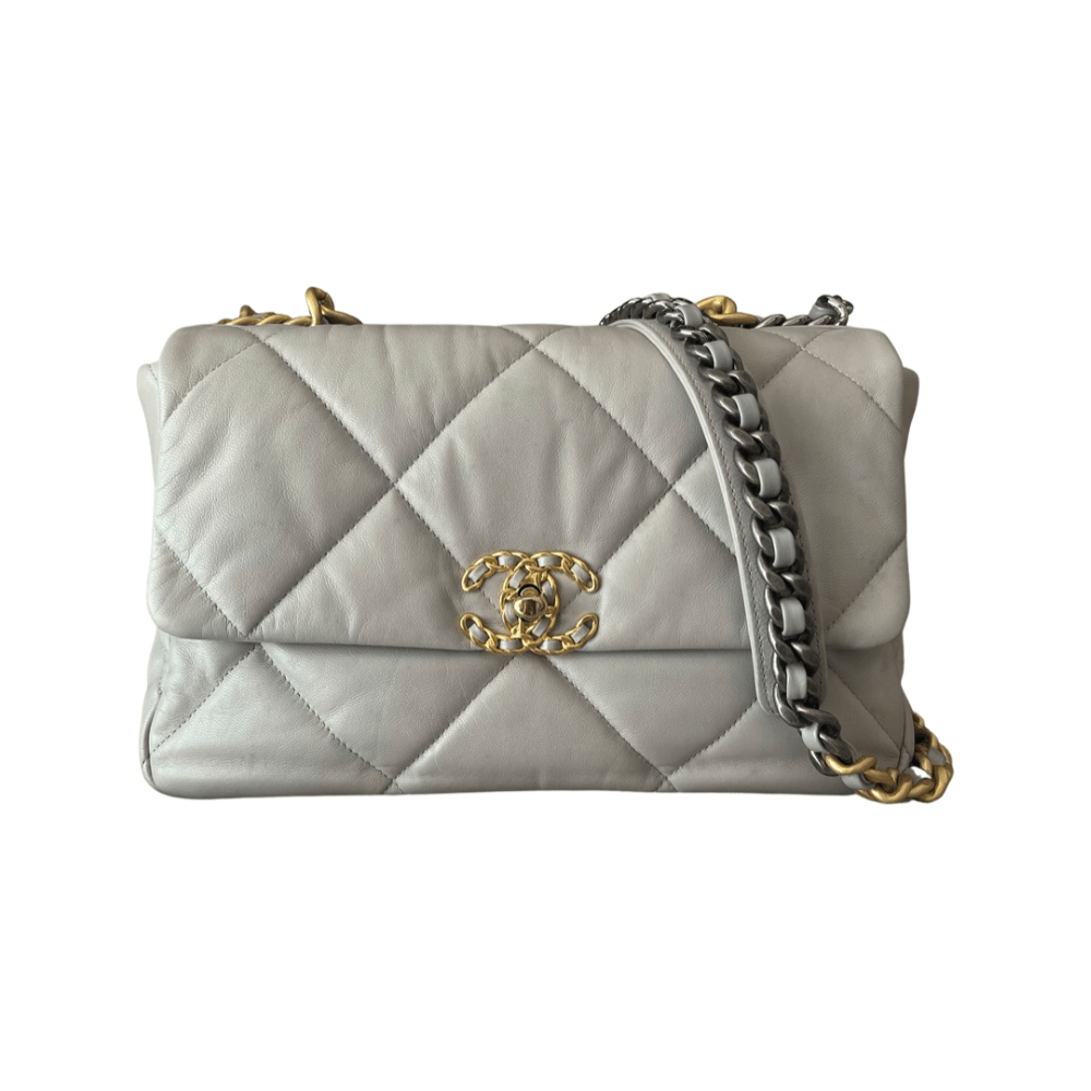 Chanel Grey Quilted Lambskin Medium Chanel 19 Flap Ruthenium And